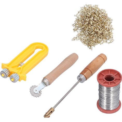 Lot d'outils d'apiculture pour débutants : 2 pose-fils + tendeur de cadre + œillets en cuivre + fil métallique (1/5)
