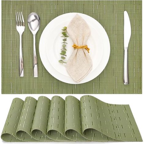 Set di 6 tovagliette lavabili, intrecciate, antiscivolo, resistenti al calore, lavabili per cucina, tavolo da pranzo, hotel, tovagliette 30 x 45 cm, nero e grigio (1/5)