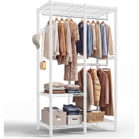 Klyvvo Portant à vêtements solide Belle texture - Penderie Vêtement Dressing Chambre Adulte avec 3 étagères réglables en hauteur - 2 tringles à vêtements - 4 crochets - métal - 155 KG - 80x40x194.5 cm