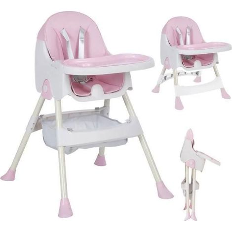 K IKIDO High chair for baby, baby feeding chair, foldable and adjustable, from 6 months to 3 years (15KG) - Pink (1/5)
