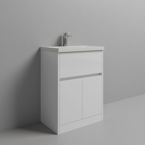 Montego Gloss White 600mm 1 Drawer 2 Door Vanity Unit with Glide Basin