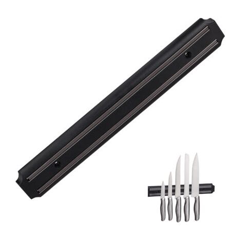Barre magnétique, rangement outils, à aimant, couteaux & ustensiles, plastique, 33 cm de largeur, noir (1/5)