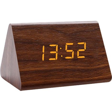 Horloge de Bureau en Bois Horloge de Chevet Électrique Réveil Fort,Réveil numérique électrique, horloges électriques en Bois avec contrôle du Son et 3 réglages d'alarme, Horloge numérique