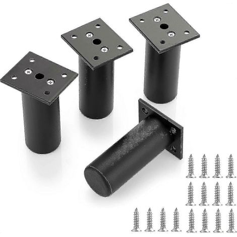 Quatre pieds de meuble de 10 cm en alliage d'aluminium noir, pieds de meuble/table ronds réglables en métal (1/5)