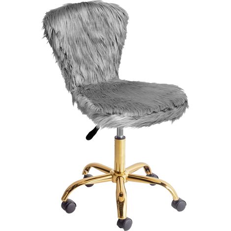 Chaise de Bureau Moderne en Fausse Fourrure Élégante et Pivotante Réglable en Hauteur Grise Margate