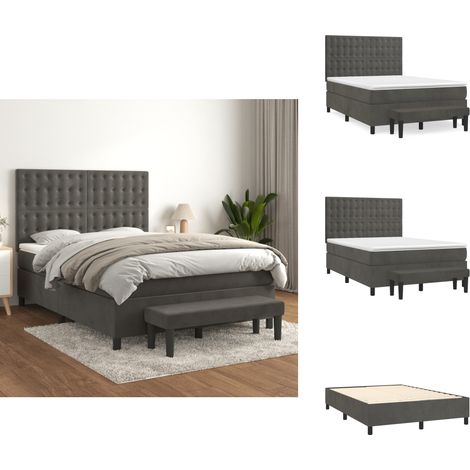 Boxspringbett mit Matratze Dunkelgrau 140x200 cm Samt - Samtbett - Boxspringbett - Doppelbett - Bettauflage - Nachttisch (1/5)