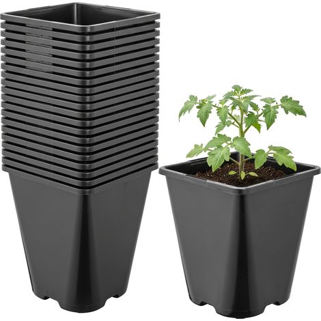 Garronda Pflanztopf Kunststoff 11 x 11 x 12,5 cm (1L) 20er Set eckig abgerundet mit Drainagelöchern Blumentopf robust für Garten Gewächshaus Balkon Innen Außenbereich Schwarz GD-0200