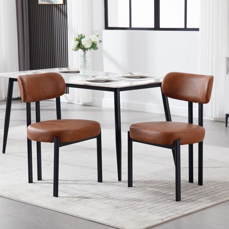 Wahson Esszimmerstühle 2er Set PU Leder, Moderne Küchenstühle Essstühle Polsterstühle mit Schwarzen Metallbeinen für Esszimmer Küche Wohnzimmer, Braun