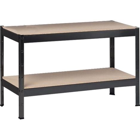SCHULTE Regalwelt Rayonnage pour charges lourdes avec 2 étagères en bois, capacité de charge par niveau env. 150 kg, 43x120x40 cm (HxLxP), noir structuré, rayonnage de stockage, rayonnage de cave, ray (1/3)