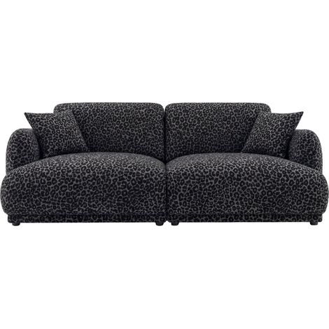 ROSALIE - Canapé droit tissu imprimé animalier 2 places - Noir