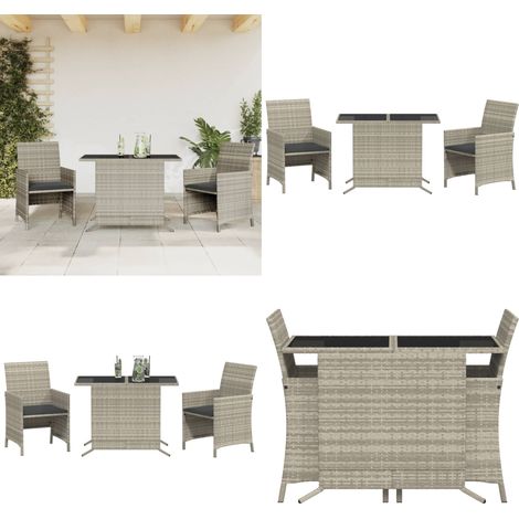 3-tlg. Bistro-Set mit Kissen Hellgrau Poly Rattan - Gartentisch - Bistro-Set - Gartenmöbel - Outdoor Möbel - PE-Rattan - Home & Living (1/5)