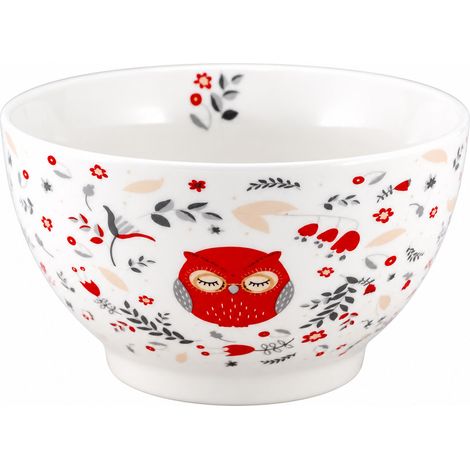 Bol en porcelaine Hibou rouge 480 ml (1/2)