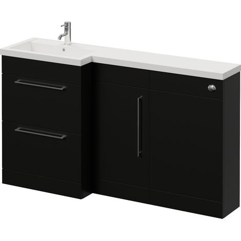 Napoli 390 Matt Black 1500mm 2 Drawer Vanity Unit Toilet Suite with Left Hand Square Lucia Basin - 1500mm - Chrome 320mm HandleWithout Kingston Toilet Pan