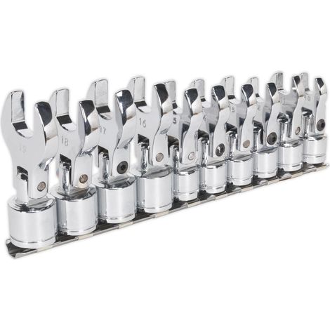 Sealey Siegen Flexible Crow's Foot Open-End Spanner Set 3/8""Sq Drive 10pc S01043