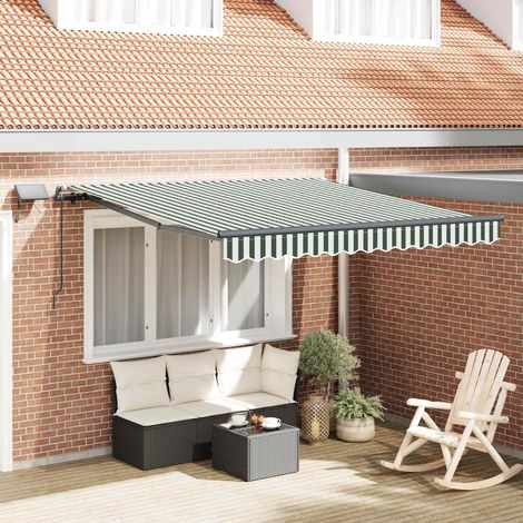 Store banne-Auvent Rétractable Vert et blanc 300 x 250 cm tissu (1/4)