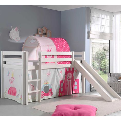 Lit mi-hauteur Astrid avec tente et tunnel de lit Princess II -