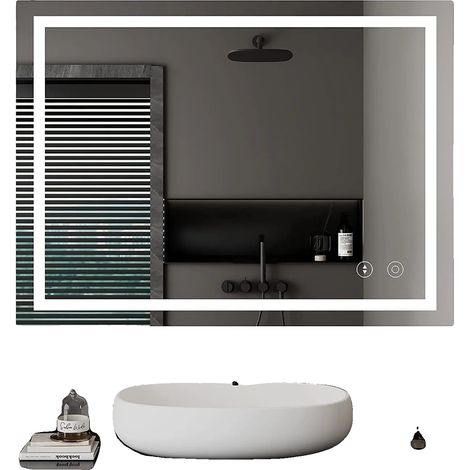 Espejo de baño LED, 60x80 cm, 30W, regulable, 3 temperaturas de color, resistente al agua IP44. (1/5)