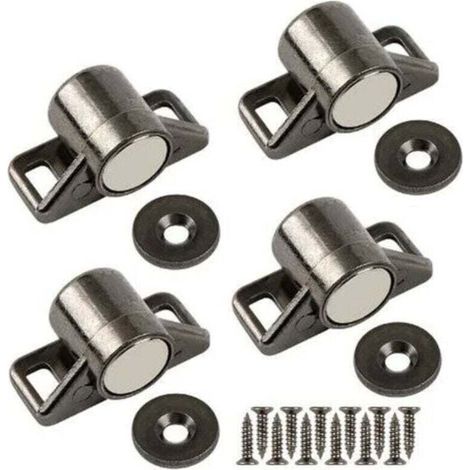 Aimant de Porte Magnétique, Aimant Porte Placard Puissant Loquet Magnétique en Alliage de Zinc pour Porte Coulissante de Placard, de Cuisine, Armoire, Tiroir et des Meubles(Noir Lot de 4) (1/4)