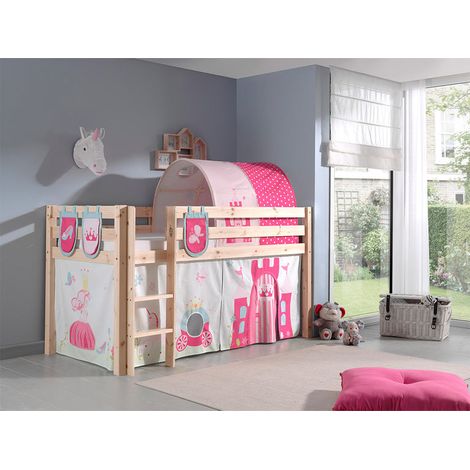 Cama de media altura 90x200 con somier y funda Princesa Vipack Pino - Madera (1/2)