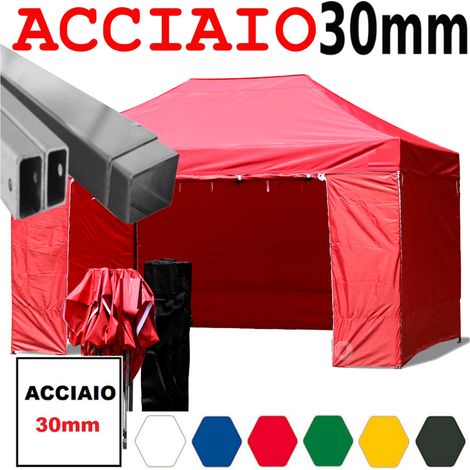 Gazebo 3x4,5 m rosso pieghevole portatile estendibile richiudibile estensibile acciaio con laterali per fiere eventi stand chiosco tenda tendone mercato mercatino (1/5)
