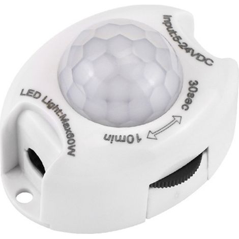 Beyamis Interrupteur à détecteur de mouvement PIR avec capteur infrarouge de présence humaine et fonction minuterie pour ruban LED (1/5)