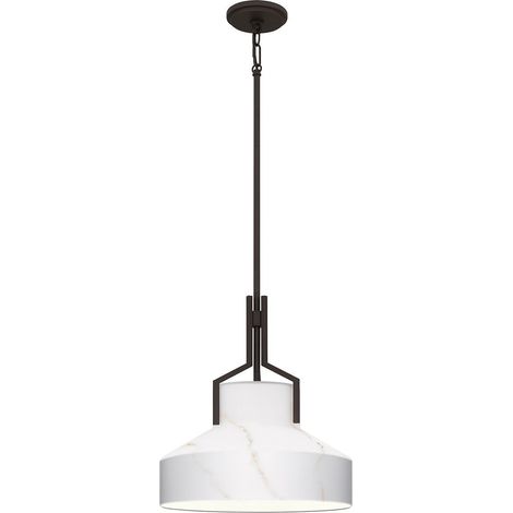 Elstead Quoizel Brecken Plafonnier suspendu dôme classique en bronze ancien et abat-jour en verre opale gainé 2x E27 (1/5)