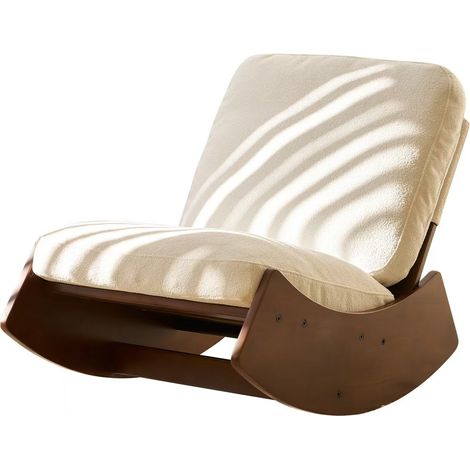 Fauteuil à bascule glisseur en bois massif avec revêtement en velours côtelé rayé, confortable pour salon, chambre et nursery (1/5)