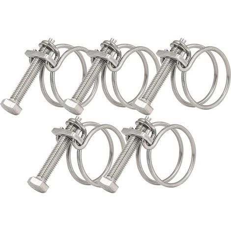 Colliers de serrage à double fil 28 32mm, 5 pièces, colliers de tuyau en acier inoxydable 201, attache de tuyau réglable universelle pour plomberie (lot de 5) (1/5)