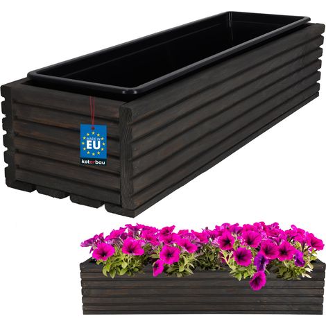 KOTARBAU® Pflanzkasten aus Holz für Terrasse und Garten mit Einsatz, Anthrazit, 64 x 20 cm
