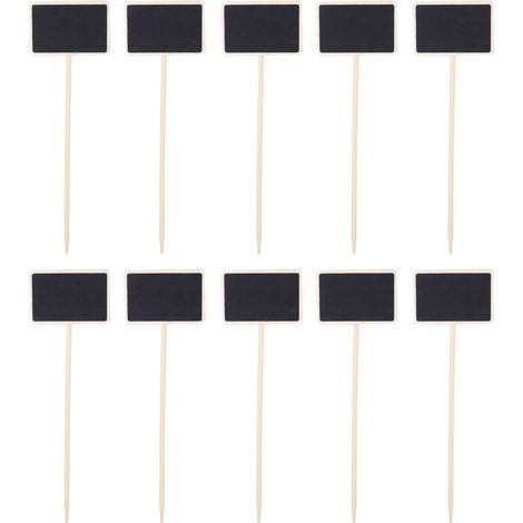 Lot de 10 mini tableaux noirs en bois avec étiquettes pour plantes, tige ronde allongée, idéal pour le jardin ou les mariages. (1/5)