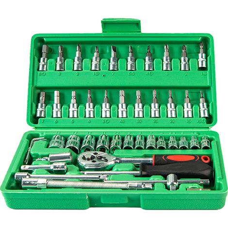 Coffret à Outils de Réparation Auto 46 Pièces, Kit de Clés à Cliquet et Douilles pour Voiture, Ensemble d'Outils Mécaniques et Bricolage