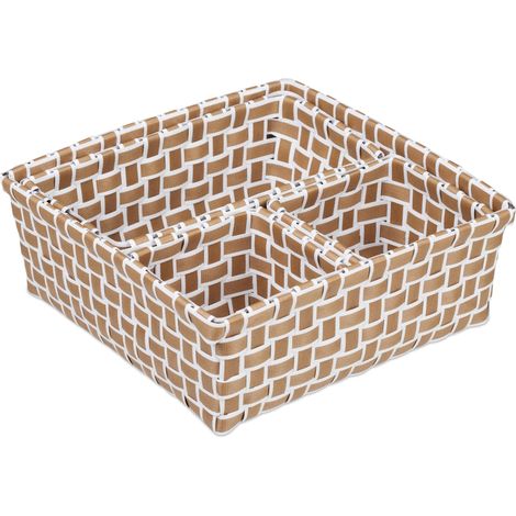 Set di 4 cestini portaoggetti impilabili decorativi camera da letto bagno 10 x 22 x 22 cm in plastica bianca 130006005