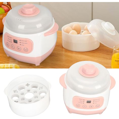 Hervidor eléctrico de cerámica, rosa, 1 litro, con protección contra quemaduras, temporizador de 24 horas y tapa independiente. (1/5)