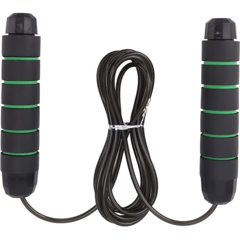 Corde à sauter lestée brûle-calories, poignée en mousse anti-nœuds, corde d'entraînement fitness 406 g, noir et vert (1/5)