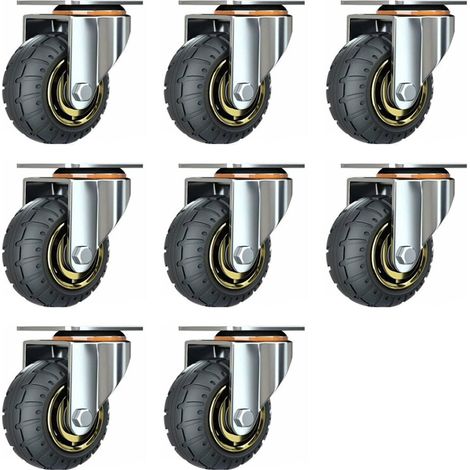 Kit de 8 roues universelles de 3 pouces sans freins Roues de chariot silencieux Roues universelles oulettes Pivotantes 75mm Roues Plaques Industrielles Transport Roulettes pour meubles