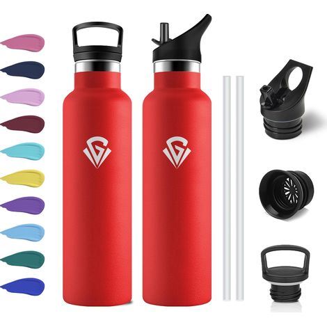 Gourde Inox 750ml, Gourde Acier Inoxydable, Bouteille Isotherme Double Paroi, Bouteille d'eau avec Paille, Étanche et Réutilisable, sans BPA, pour Adulte, Alpinisme, Voyage, Randonnée, Jogging (1/5)