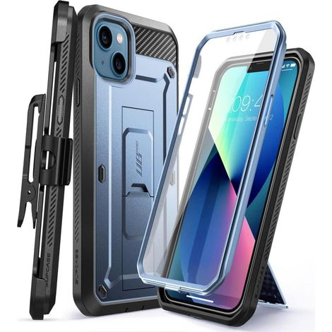Coque intégrale antichoc avec clip ceinture pour iPhone 13 6,1" bleue (1/5)