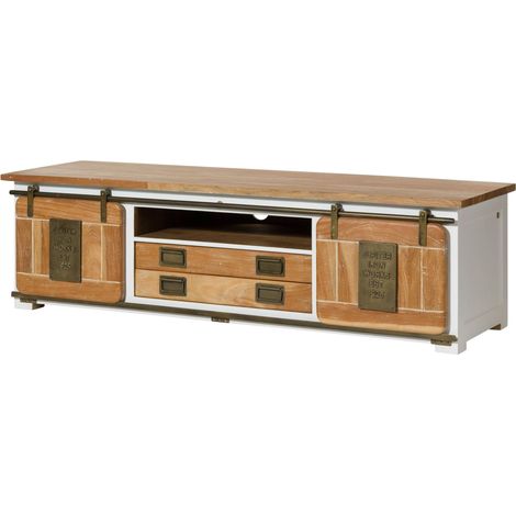 Meuble TV Manguier blanc laqué 180x55x50 (BxTxH) monté RAILWAY 314 (1/4)