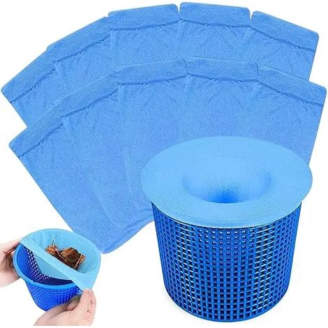 Accessoires de piscine (10 pièces bleues) Chaussettes de skimmer de piscine, filet de filtration réutilisables, chaussettes élastiques et résistantes en nylon, accessoires de piscine (1/5)
