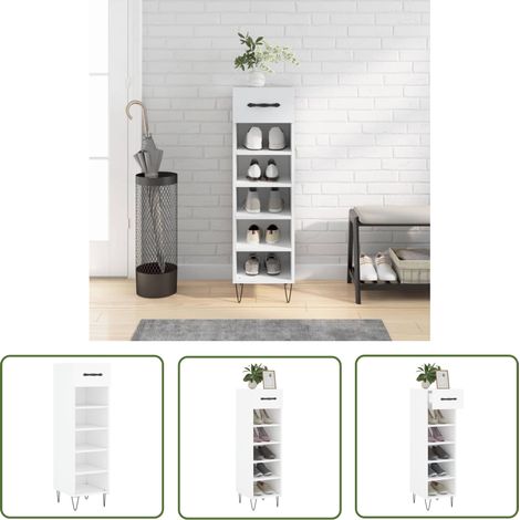 The Living Store Schuhschrank Weiß 30x35x105 cm Holzwerkstoff - Schuhschrank - Garderobe - Einbauschrank - Holzwerkstoffmöbel - Weißer Schuhschrank (1/5)