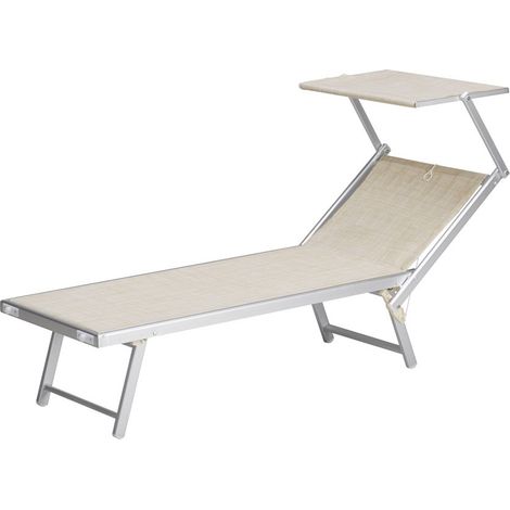 lettino da esterno essenza "deluxe" con tettuccio in alluminio e textilene color beige 183x61x38 cm (1/4)