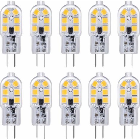Ampoule G4 LED 12V 2W Blanc Froid 6000K, 200LM, Équivalent Halogène G4 Bi-pin 10W 20W, LED Lampe G4 12V AC/DC pour Camping Car/Hotte Cuisine, non-dimmable, lot de 10 Guazhuni