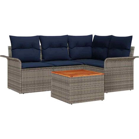 Maison Exclusive - Gartensofa-set mit Kissen 5 pcs Grau Poly-Ratt