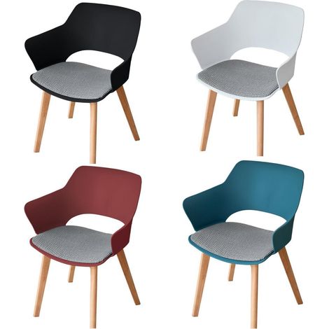 Lot de 4 chaises de salle à manger, bureau, pieds bois, assise tissu, accoudoirs (1/5)