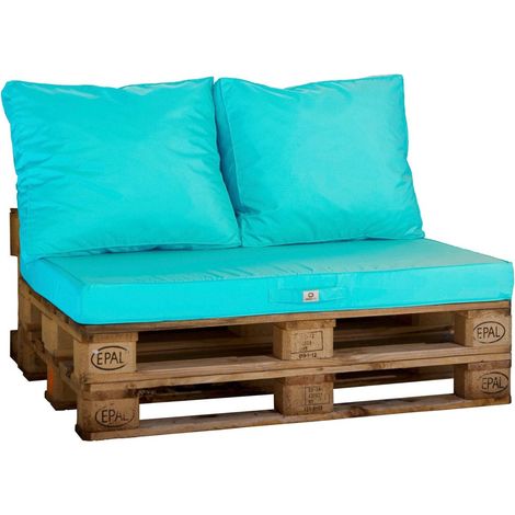 Lot matelas pour palette déhoussable avec assise de 120x80x10cm et dossier Bleu Caraibes (1/4)