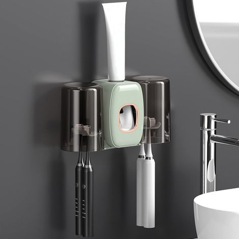 Support Pour Brosse À Dents - Distributeur Automatique De Dentifrice - Support Mural Avec 2 Gobelets - ABS - 7,8 x 2,5 x 4 Pouces (1/4)
