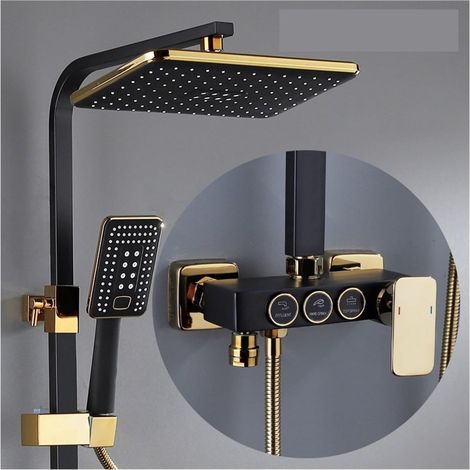 Ensemble de douche mitigeur thermostatique intelli Système de douche thermostatique salle de bain LED ensemble de douche numérique intelligent montage mural robinets de bain à tête carrée mitigeur cha (1/5)