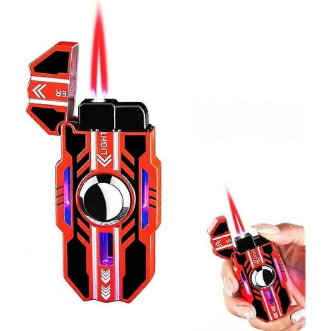 Briquet à butane rechargeable coupe-vent à flamme jet briquet tendance pour homme rouge (1/5)