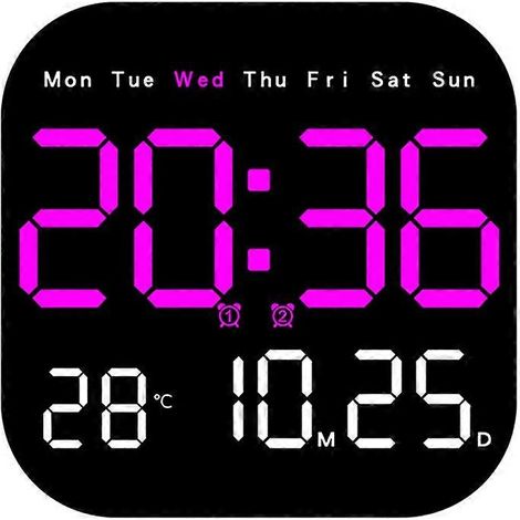 Digitale Wanduhr mit Anzeige von Temperatur, Datum und Wochentag elektronische Tischuhr (12/24-Stunden-Anzeige) LED-Wandwecker mit Fernbedienung D (1/5)