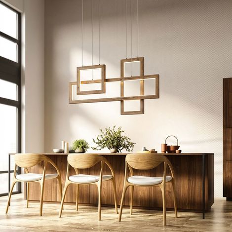 Hängelampe Wohnzimmerleuchte Holzleuchte LED Pendellampe Esstischleuchte, MDF Metall schwarz, 40W 1800lm warmweiß, H 120 cm
